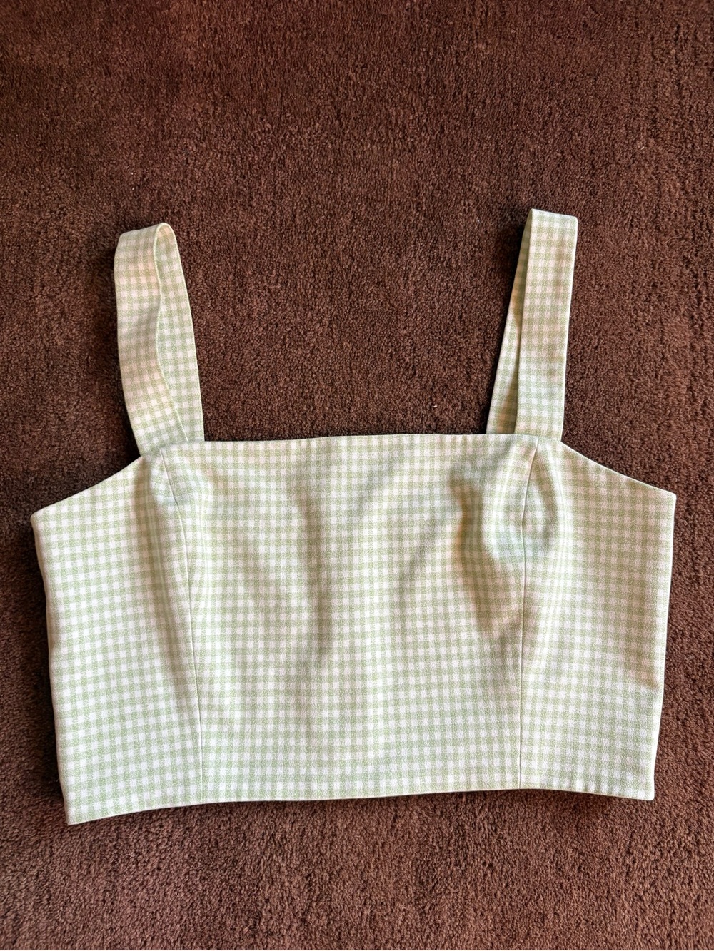 Wilfred Light Green Gingham Square-Neck Crop Tank